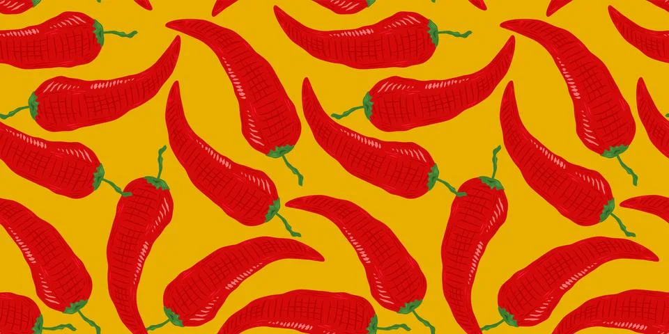 Vector seamless pattern of vintage chilli pattern. Illustrazione stock