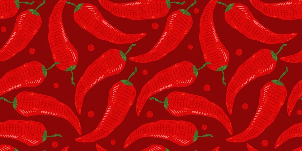 Vector seamless pattern of vintage chilli pattern. Illustrazione stock