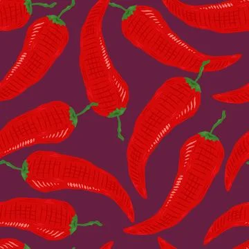Vector seamless pattern of vintage chilli pattern. Illustrazione stock