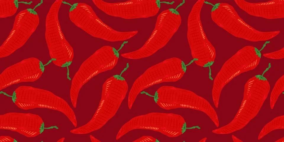 Vector seamless pattern of vintage chilli pattern. Illustrazione stock