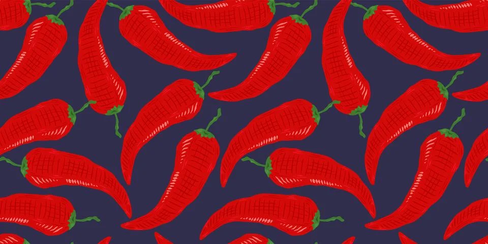 Vector seamless pattern of vintage chilli pattern. Stockillustratie