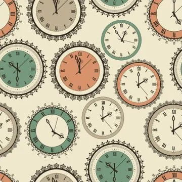 Vector seamless pattern with vintage clock set Stock Illustration