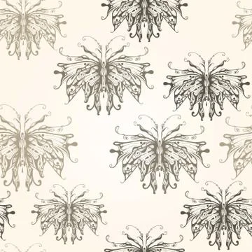 Vector seamless pattern with vintage style  butterflies Stock Illustration