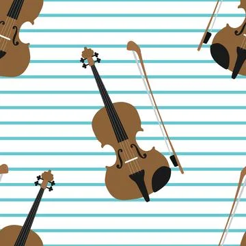 Vector seamless pattern with violin and bowin cartoon style. Classic vintag.. イラスト素材