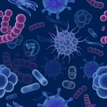 Vector seamless pattern with viruses and microbes 스톡 일러스트