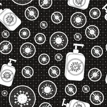 Vector seamless pattern of viruses and disinfection with viruses that are kil Stock Illustration