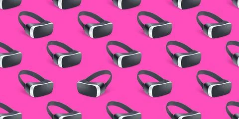 Vector seamless pattern with VR glasses. 3d illustration Stock Illustration