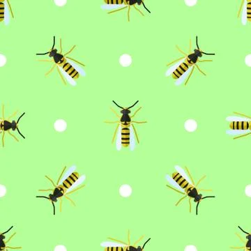 Vector seamless pattern with wasps and circles Stock Illustration