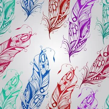 Vector seamless pattern with  watercolor feathers Stock Illustration