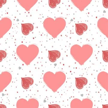 Vector seamless pattern with watercolor hearts on a white background. Stock Illustration