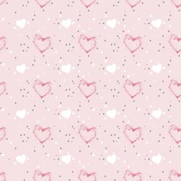 Vector seamless pattern with watercolor hearts on a pink background. Illustrazione stock