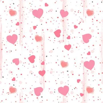 Vector seamless pattern with watercolor hearts and grunge elements on a white Stock Illustration