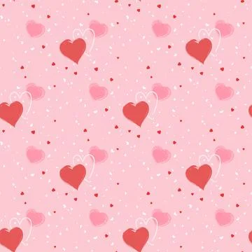 Vector seamless pattern with watercolor hearts on a pink background. Stock Illustration