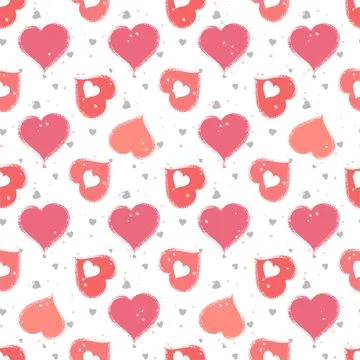 Vector seamless pattern with watercolor hearts on a white background. Stock Illustration