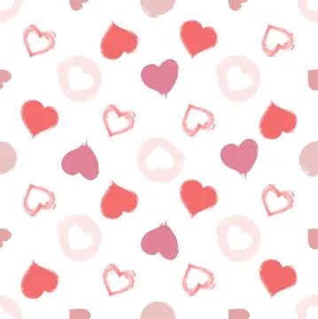 Vector seamless pattern with watercolor hearts and grunge elements on a white Stock Illustration
