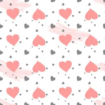 Vector seamless pattern with watercolor hearts and grunge elements on a white Stockillustratie