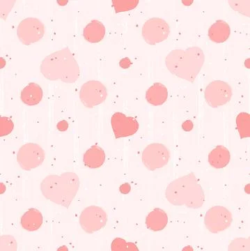 Vector seamless pattern with watercolor hearts and grunge elements on a pink  Stock Illustration