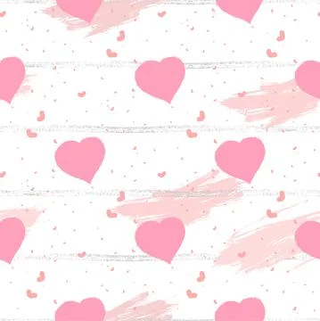 Vector seamless pattern with watercolor hearts and grunge elements on a white Stock Illustration