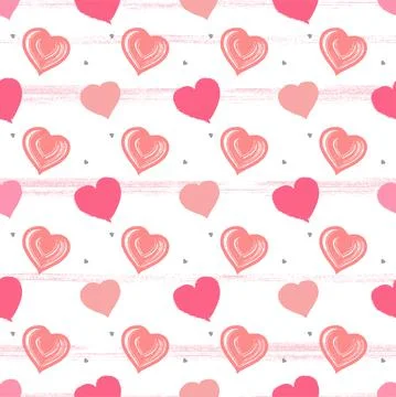 Vector seamless pattern with watercolor hearts and grunge elements on a white Stock Illustration