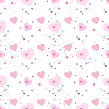 Vector seamless pattern with watercolor hearts and grunge elements on a white イラスト素材