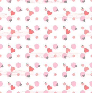 Vector seamless pattern with watercolor hearts and grunge elements on a white Stock Illustration