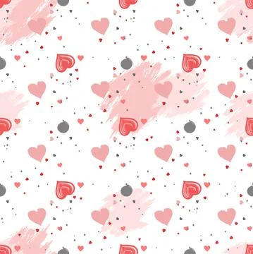 Vector seamless pattern with watercolor hearts and grunge elements on a white Stock Illustration