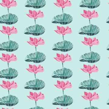 Vector seamless pattern with Watercolor lotus flower. Stock Illustration