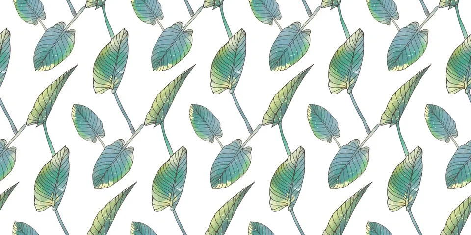 Vector seamless pattern with watercolor palm leaves on a white background. Illustrazione stock