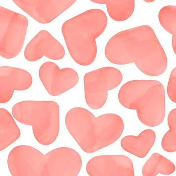 Vector seamless pattern with watercolor pink hearts on white background. Illu Stock Illustration
