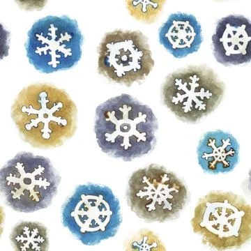 Vector Seamless Pattern with Watercolor Snowflakes Stock Illustration