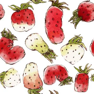 Vector Seamless Pattern with Watercolor Strawberries Stock Illustration