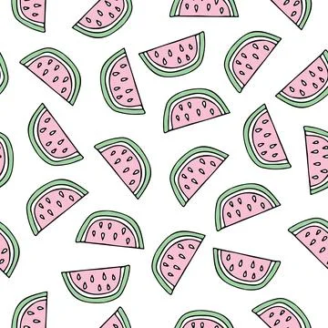 Vector seamless pattern with watermelon pieces on white background Stock Illustration