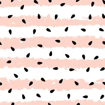 Vector seamless pattern with watermelon seeds and pink painted stripes. Col.. Stock Illustration