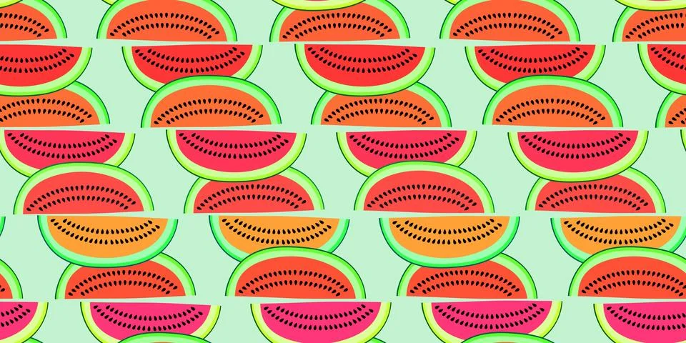 Vector seamless pattern with watermelon slices. Colorful hand-drawn repeata.. Stock Illustration