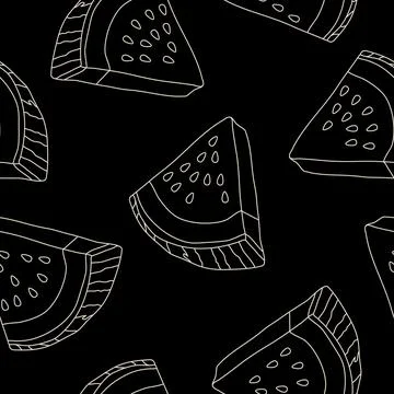 Vector seamless pattern with watermelon slices. Dark hand-drawn repeatable .. Stock Illustration