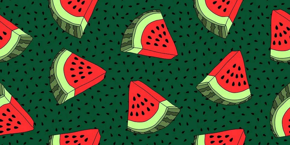 Vector seamless pattern with watermelon slices. Colorful hand-drawn repeata.. Illustrazione stock