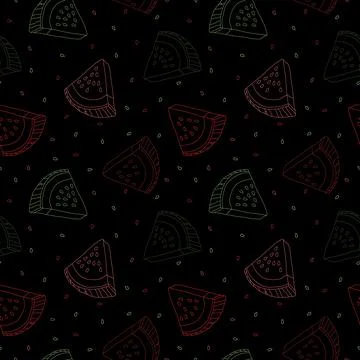 Vector seamless pattern with watermelon slices. Dark hand-drawn repeatable ba Stock Illustration