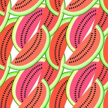 Vector seamless pattern with watermelon slices. Colorful hand-drawn repeata.. Stock Illustration