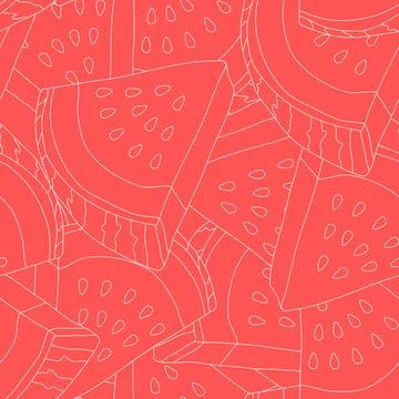 Vector seamless pattern with watermelon slices. Colorful hand-drawn repeata.. Stock Illustration