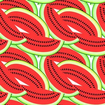Vector seamless pattern with watermelon slices. Colorful hand-drawn repeata.. Stock Illustration