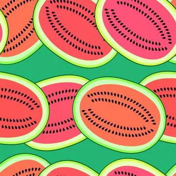 Vector seamless pattern with watermelon slices. Colorful hand-drawn repeata.. Stock Illustration