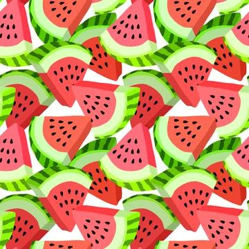 Vector seamless pattern with watermelon slices. Colorful hand-drawn repeata.. Stock Illustration