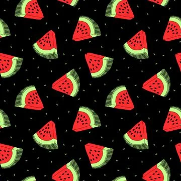 Vector seamless pattern with watermelon slices. Colorful hand-drawn repeata.. 스톡 일러스트