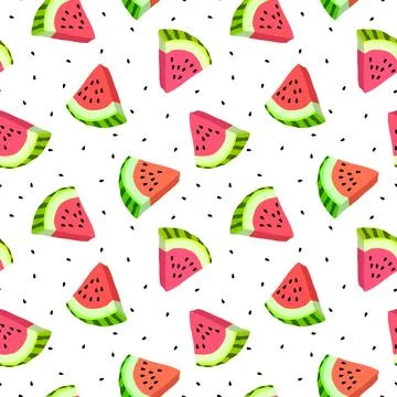 Vector seamless pattern with watermelon slices. Colorful hand-drawn repeata.. Stock Illustration