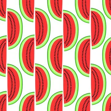 Vector seamless pattern with watermelon slices. Colorful hand-drawn repeatabl Stock Illustration