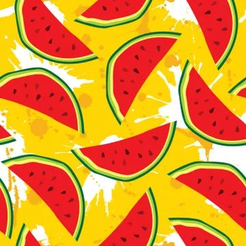 Vector seamless pattern with watermelons background design Stock Illustration