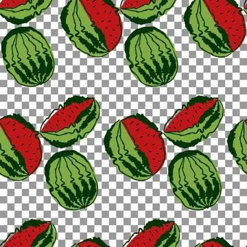 Vector. Seamless pattern with watermelons on a transparent background. Stock Illustration