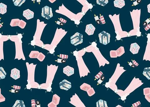 Vector Seamless Pattern with Wedding Arch, Candle, Gift and Wedding Ring Stock Illustration