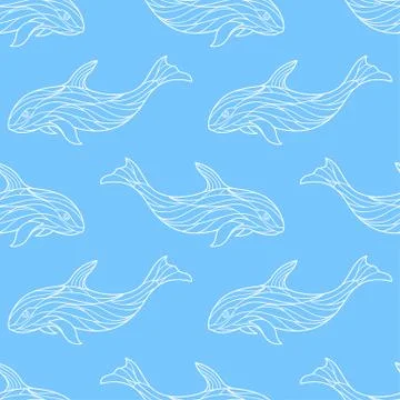 Vector seamless pattern with whales. Stock Illustration