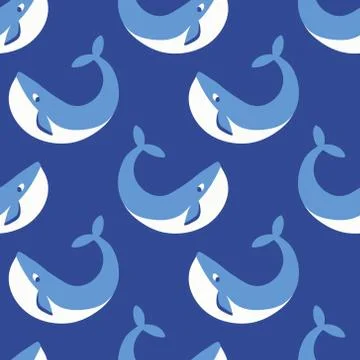 Vector seamless pattern with whales. Repeated texture with marine mammals. Illustrazione stock